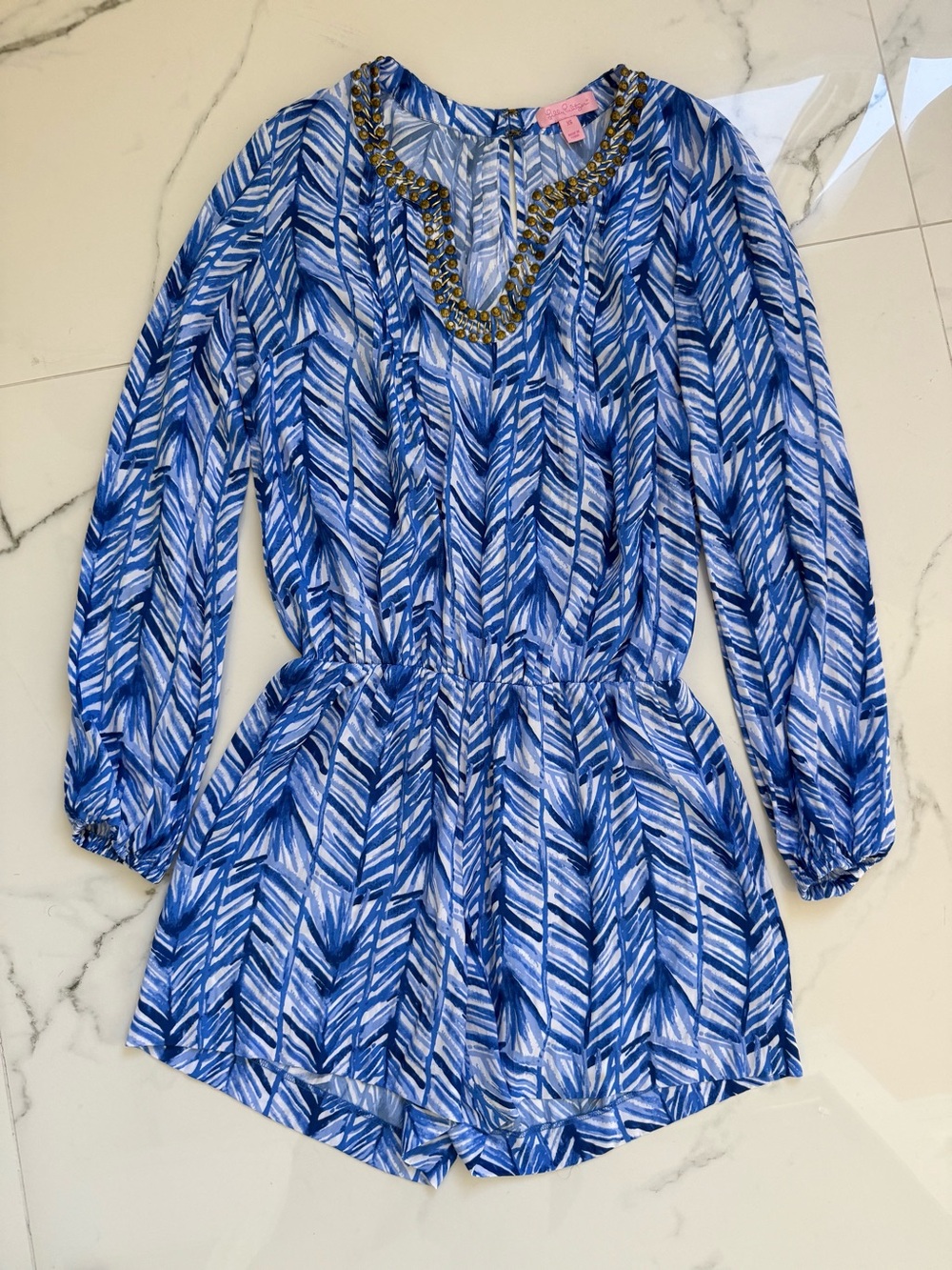Lilly Pulitzer Colby Embellished Romper Lapis Blue Costa Verde Size XS